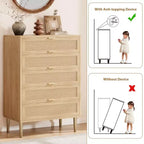 Commode 5 tiroirs en rotin, commode étroite de 112 cm de haut, commode en bois de style ferme avec pieds en métal, armoire de chambre, chêne