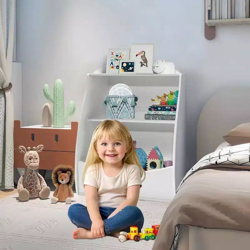 Étagère à livres pour enfants, organiseur de rangement de livres, bibliothèque pour enfants à 2 niveaux avec compartiments ouverts pour chambre à coucher, salon, salle de jeux