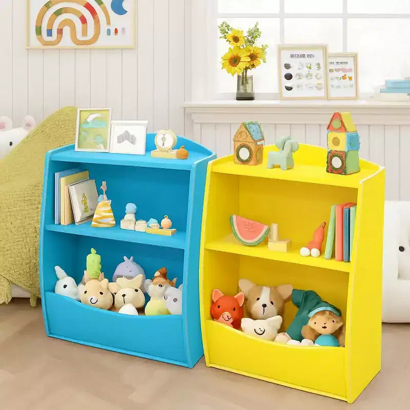 Étagère à livres pour enfants, organiseur de rangement de livres, bibliothèque pour enfants à 2 niveaux avec compartiments ouverts pour chambre à coucher, salon, salle de jeux