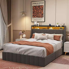 Queen Platform Bed Frame with LED Panel Headboard, Storage Drawers, Easy Assembly