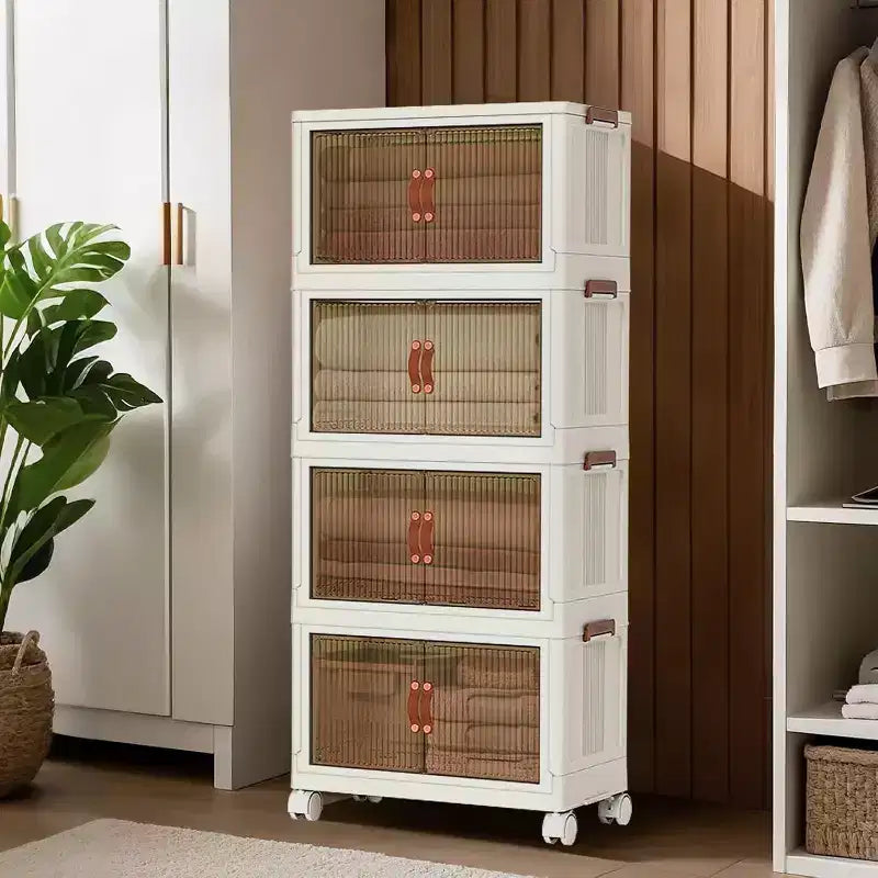 Foldable 4-Layer Plastic Cabinet  Multi-Use for Living Room Snacks, Closet & Home Storage