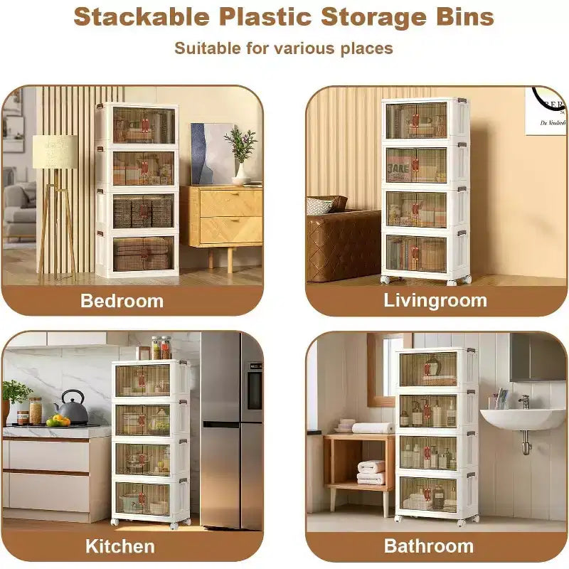 Armoire en plastique pliable à 4 niveaux - Utilisation multiple pour les collations du salon, le placard et le rangement domestique