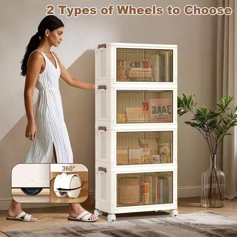 Armoire en plastique pliable à 4 niveaux - Utilisation multiple pour les collations du salon, le placard et le rangement domestique