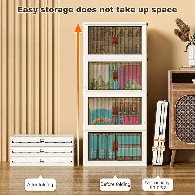 Armoire en plastique pliable à 4 niveaux - Utilisation multiple pour les collations du salon, le placard et le rangement domestique