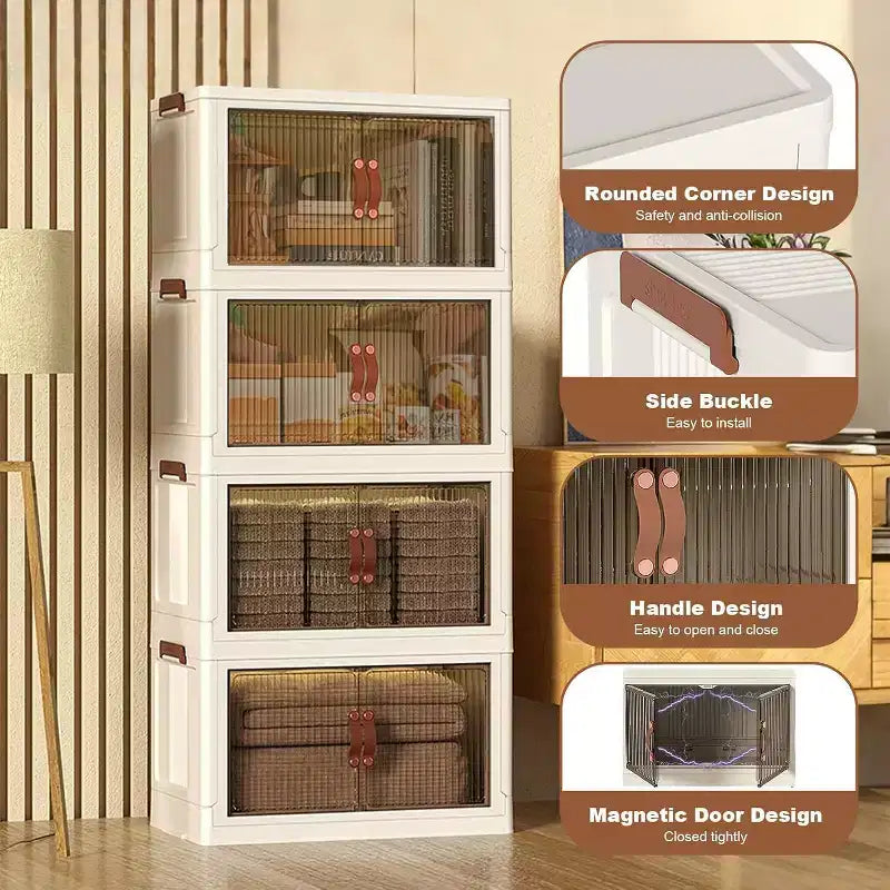 Armoire en plastique pliable à 4 niveaux - Utilisation multiple pour les collations du salon, le placard et le rangement domestique