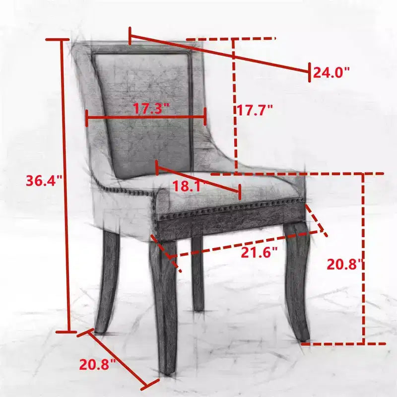 Lot de 2 chaises de salle à manger modernes, chaises d'appoint en tissu avec pieds en bois aux tons neutres, clous décoratifs couleur bronze.