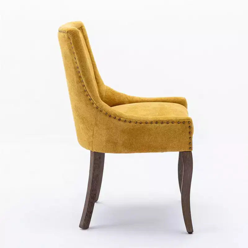 Lot de 2 chaises de salle à manger modernes, chaises d'appoint en tissu avec pieds en bois aux tons neutres, clous décoratifs couleur bronze.