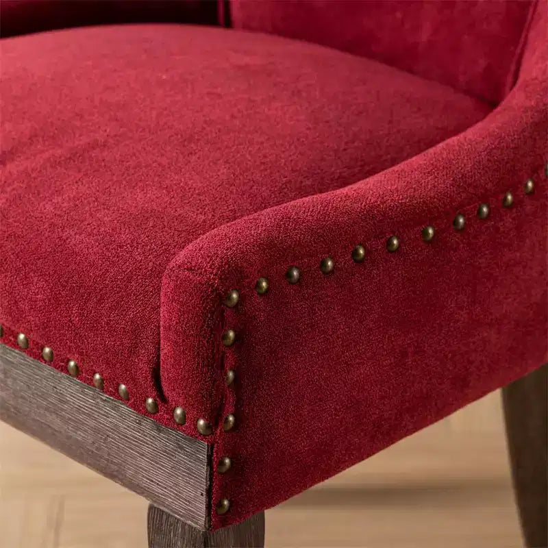 Lot de 2 chaises de salle à manger modernes, chaises d'appoint en tissu avec pieds en bois aux tons neutres, clous décoratifs couleur bronze.