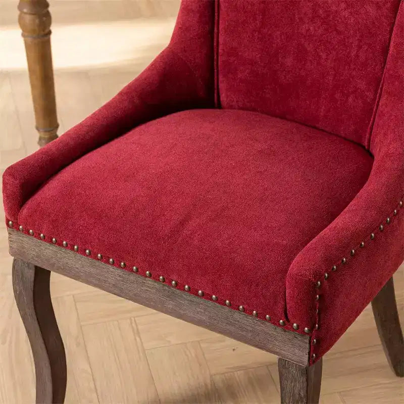 Lot de 2 chaises de salle à manger modernes, chaises d'appoint en tissu avec pieds en bois aux tons neutres, clous décoratifs couleur bronze.