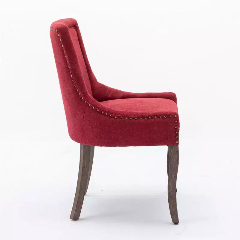 Lot de 2 chaises de salle à manger modernes, chaises d'appoint en tissu avec pieds en bois aux tons neutres, clous décoratifs couleur bronze.