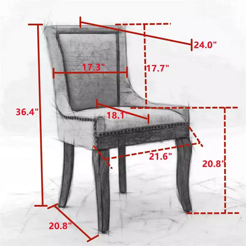 Lot de 2 chaises de salle à manger modernes, chaises d'appoint en tissu avec pieds en bois aux tons neutres, clous décoratifs couleur bronze.