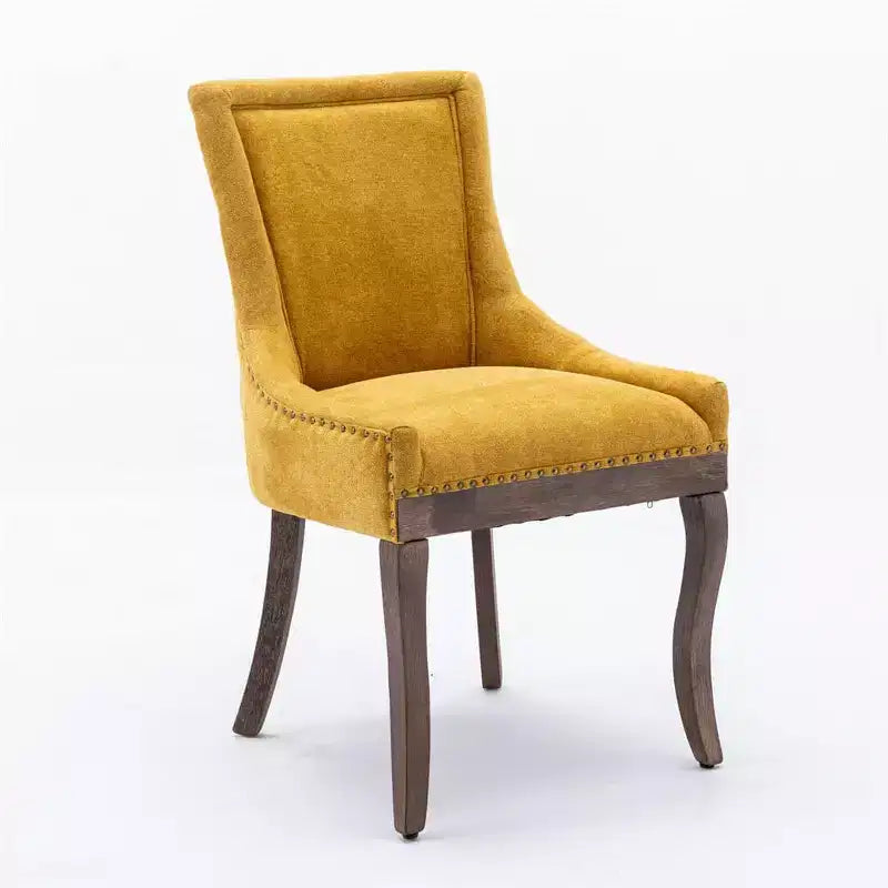 Lot de 2 chaises de salle à manger modernes, chaises d'appoint en tissu avec pieds en bois aux tons neutres, clous décoratifs couleur bronze.