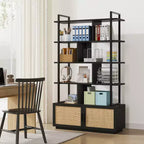 Bibliothèque industrielle de 180,6 cm de haut avec porte de rangement, étagère à livres, étagères de présentation ouvertes, bibliothèque avec cadre en métal pour salon