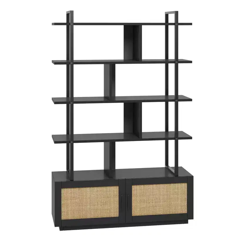 Bibliothèque industrielle de 180,6 cm de haut avec porte de rangement, étagère à livres, étagères de présentation ouvertes, bibliothèque avec cadre en métal pour salon