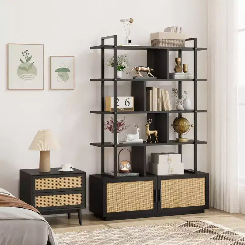 Bibliothèque industrielle de 180,6 cm de haut avec porte de rangement, étagère à livres, étagères de présentation ouvertes, bibliothèque avec cadre en métal pour salon