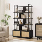 Bibliothèque industrielle de 180,6 cm de haut avec porte de rangement, étagère à livres, étagères de présentation ouvertes, bibliothèque avec cadre en métal pour salon