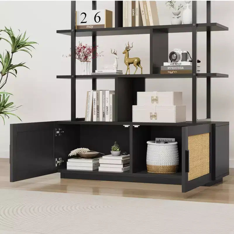 Bibliothèque industrielle de 180,6 cm de haut avec porte de rangement, étagère à livres, étagères de présentation ouvertes, bibliothèque avec cadre en métal pour salon