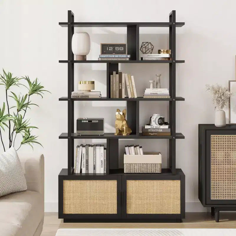 Bibliothèque industrielle de 180,6 cm de haut avec porte de rangement, étagère à livres, étagères de présentation ouvertes, bibliothèque avec cadre en métal pour salon