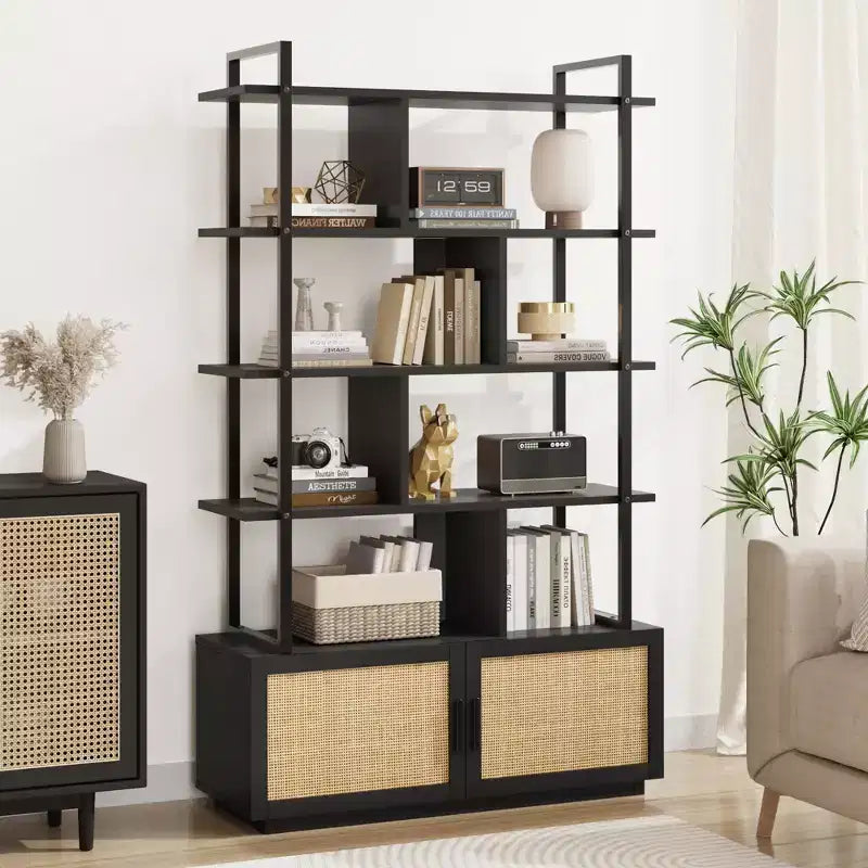 Bibliothèque industrielle de 180,6 cm de haut avec porte de rangement, étagère à livres, étagères de présentation ouvertes, bibliothèque avec cadre en métal pour salon
