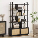 Bibliothèque industrielle de 180,6 cm de haut avec porte de rangement, étagère à livres, étagères de présentation ouvertes, bibliothèque avec cadre en métal pour salon