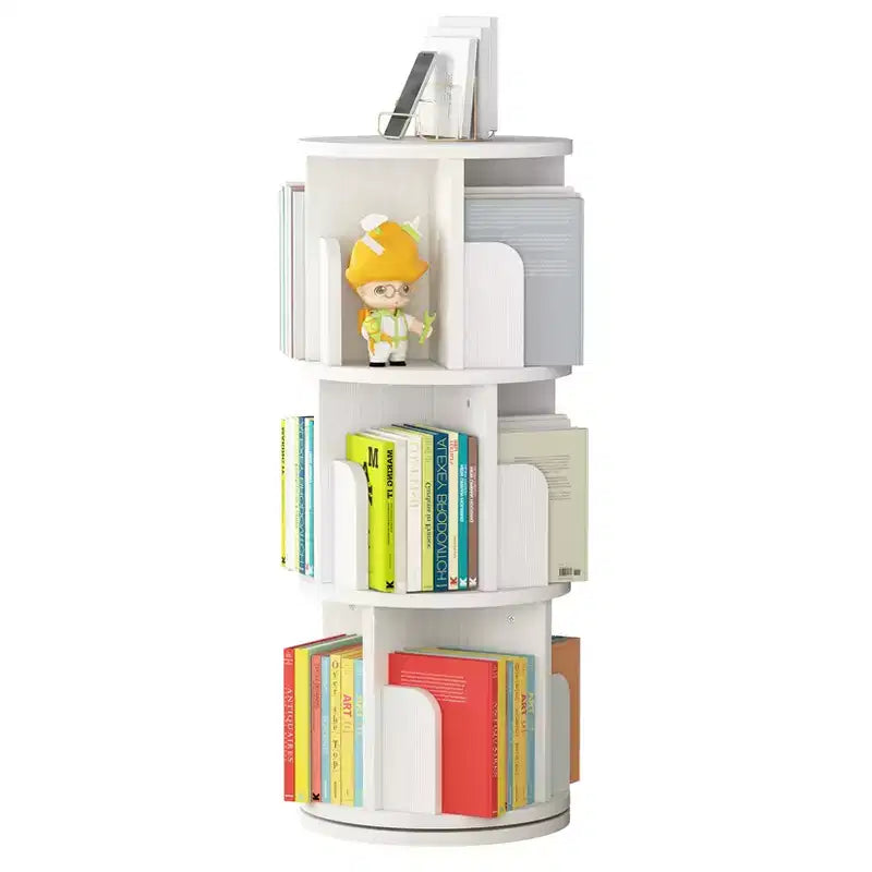 Étagère à livres rotative, bibliothèque à 3 niveaux, étagère d'angle tournante pour petits espaces, organiseur de bibliothèque en bois rotatif pour chambre à coucher, salon