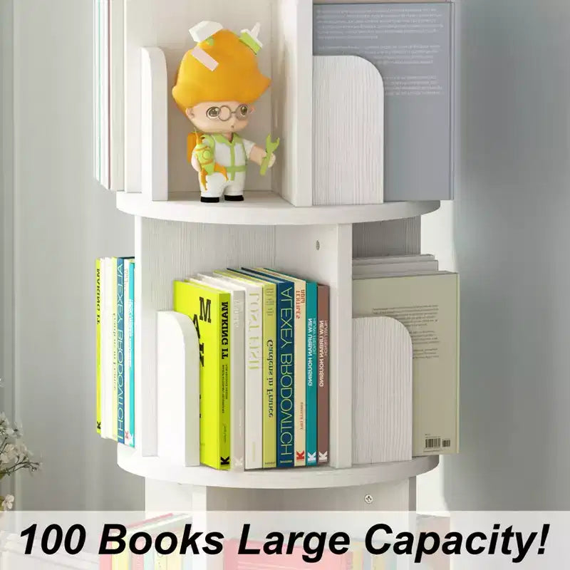 Étagère à livres rotative, bibliothèque à 3 niveaux, étagère d'angle tournante pour petits espaces, organiseur de bibliothèque en bois rotatif pour chambre à coucher, salon