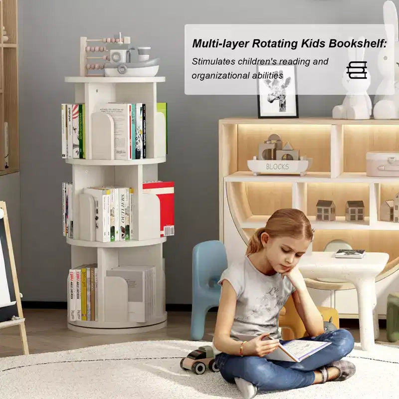 Étagère à livres rotative, bibliothèque à 3 niveaux, étagère d'angle tournante pour petits espaces, organiseur de bibliothèque en bois rotatif pour chambre à coucher, salon