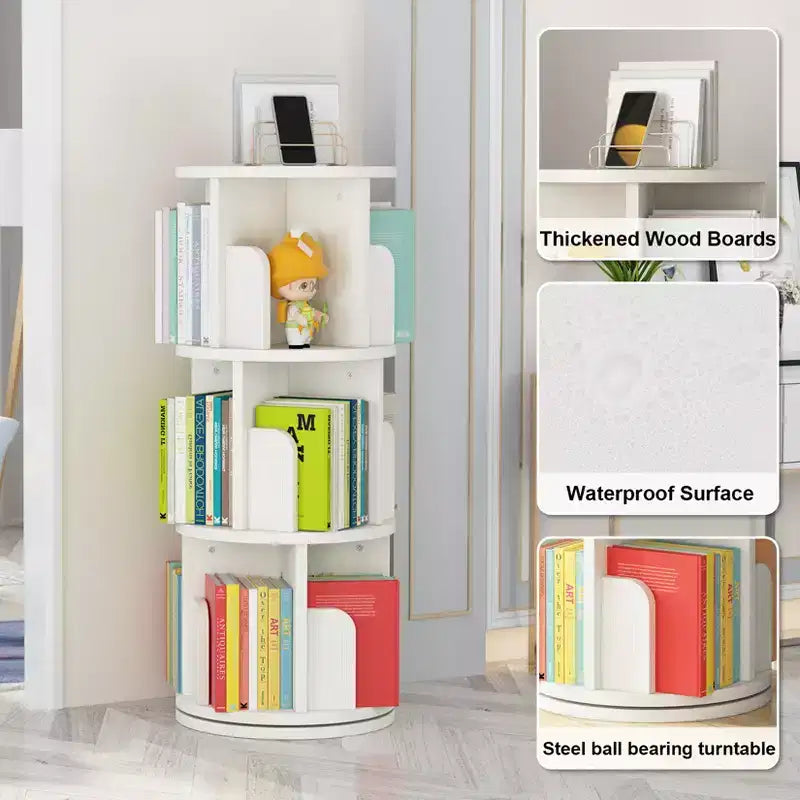 Étagère à livres rotative, bibliothèque à 3 niveaux, étagère d'angle tournante pour petits espaces, organiseur de bibliothèque en bois rotatif pour chambre à coucher, salon