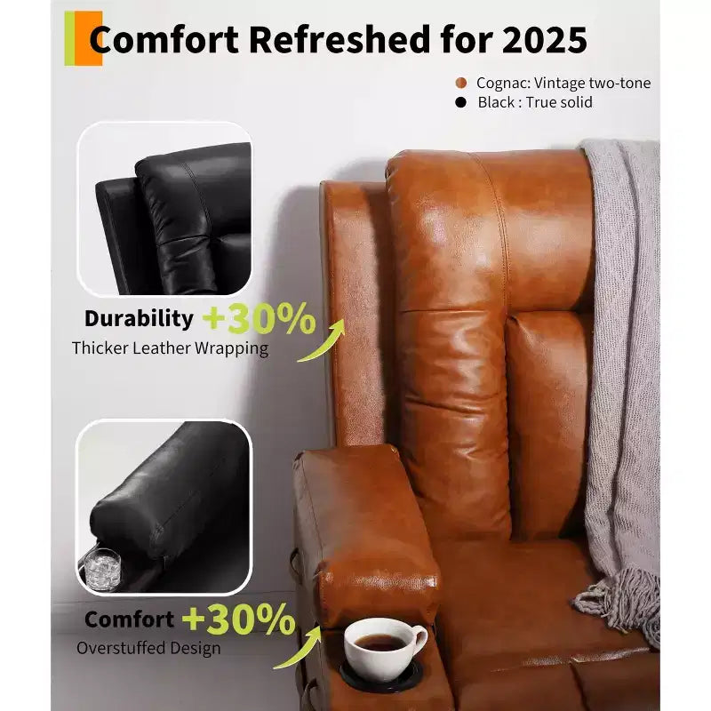 Fauteuil inclinable électrique surdimensionné avec fonctions chauffantes et massantes, fauteuil releveur électrique en cuir PU pour personnes âgées et à mobilité réduite, dossier et repose-jambes réglables