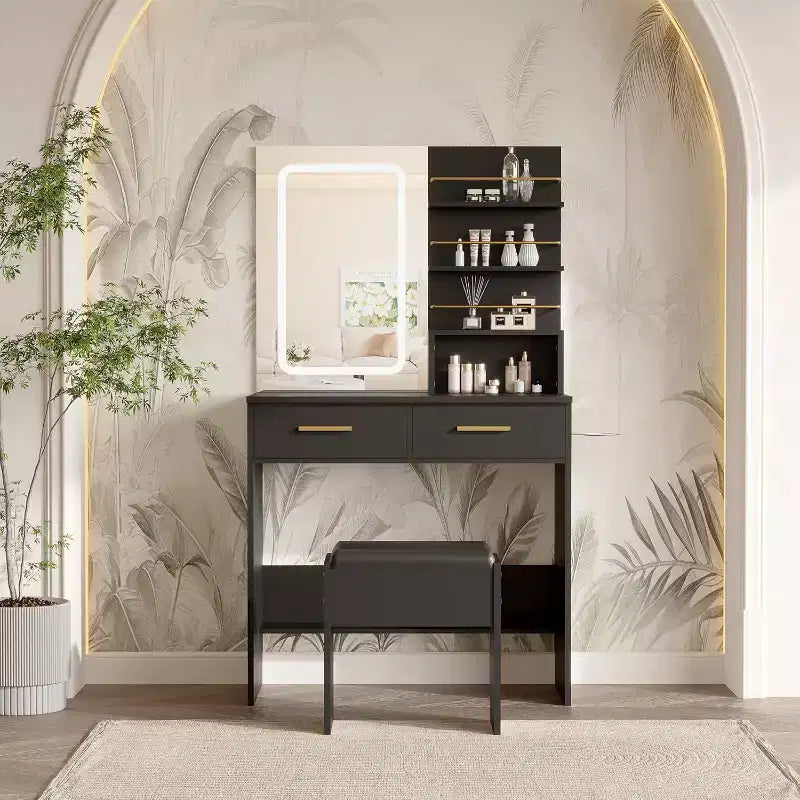 Coiffeuse avec miroir et lumières, meuble-lavabo avec station de charge
