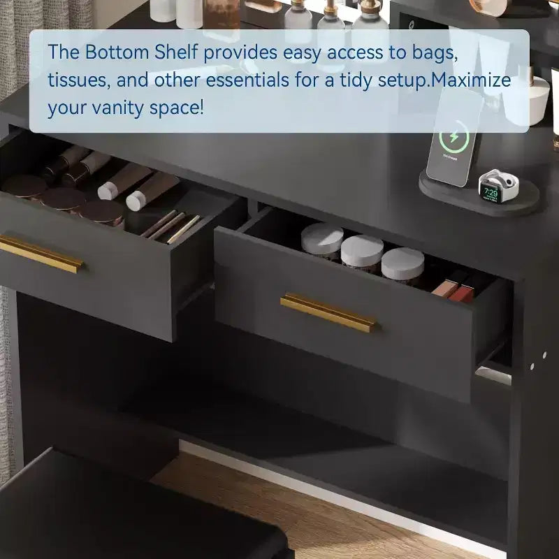 Coiffeuse avec miroir et lumières, meuble-lavabo avec station de charge