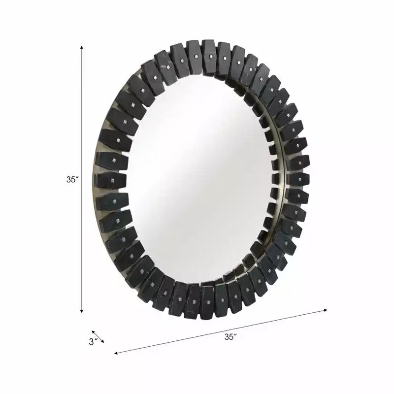 Grand miroir décoratif rond en carreaux de marbre pour la décoration de chambre - Miroir mural contemporain pour salle de bain, dortoirs et décoration d'accent de couloir - 35, Noir