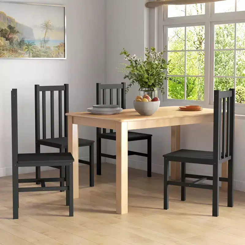 Chaises de table à manger de ferme, ensemble de 4 chaises de cuisine en bois de pin avec dossier à lattes pour salon, chambre à coucher
