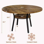 Table à manger ronde de 47 pouces pour 4 à 6 personnes, table de cuisine en bois avec étagère de rangement, table à dîner circulaire moderne, table de petit-déjeuner pour salon, sans chaises