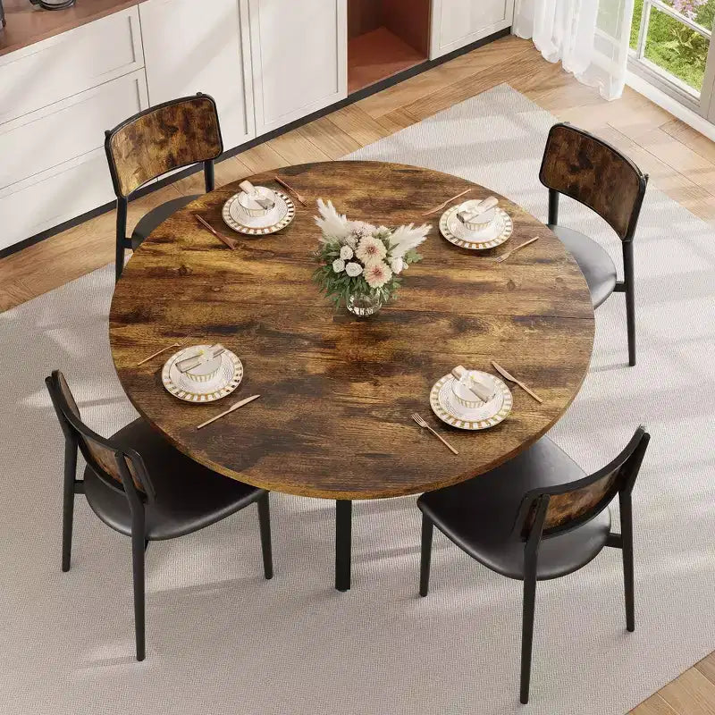 Table à manger ronde de 47 pouces pour 4 à 6 personnes, table de cuisine en bois avec étagère de rangement, table à dîner circulaire moderne, table de petit-déjeuner pour salon, sans chaises