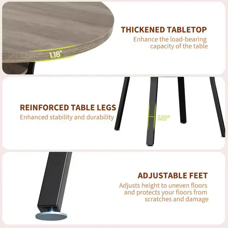 Table à manger ronde de 47 pouces pour 4 à 6 personnes, table de cuisine en bois avec étagère de rangement, table à dîner circulaire moderne, table de petit-déjeuner pour salon, sans chaises