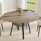 Table à manger ronde de 47 pouces pour 4 à 6 personnes, table de cuisine en bois avec étagère de rangement, table à dîner circulaire moderne, table de petit-déjeuner pour salon, sans chaises