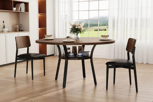 Table à manger ronde de 47 pouces pour 4 à 6 personnes, table de cuisine en bois avec étagère de rangement, table à dîner circulaire moderne, table de petit-déjeuner pour salon, sans chaises