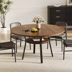 Table à manger ronde de 47 pouces pour 4 à 6 personnes, table de cuisine en bois avec étagère de rangement, table à dîner circulaire moderne, table de petit-déjeuner pour salon, sans chaises