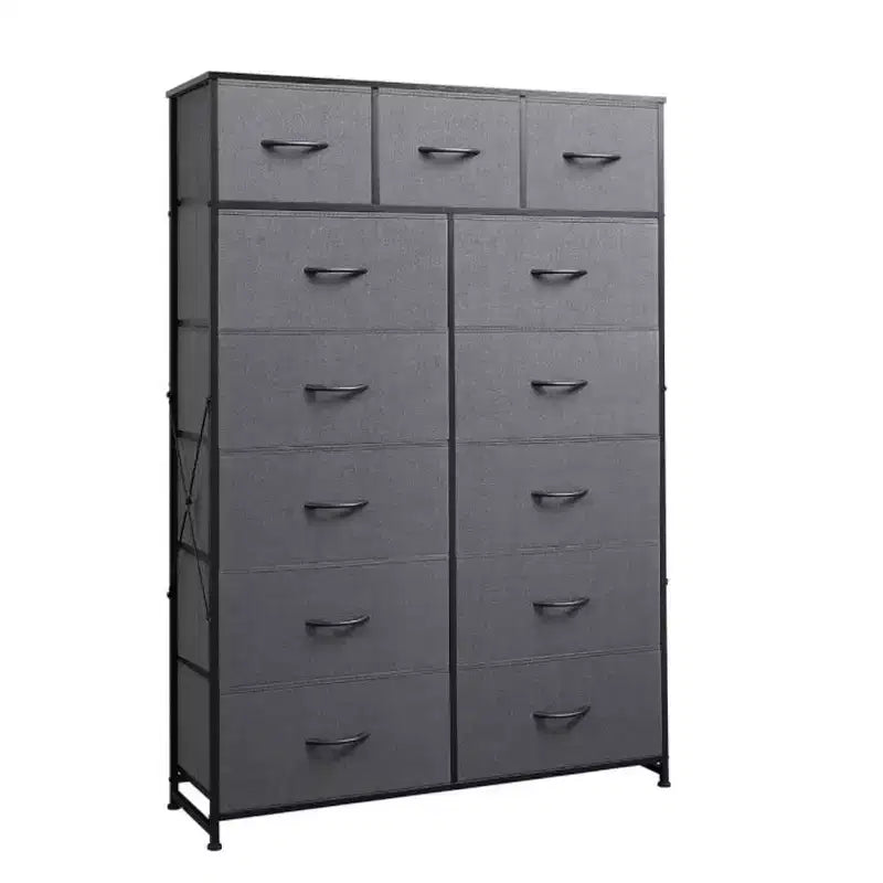 Commode 13 tiroirs en tissu confortable avec cadre métallique, armoire de rangement haute avec plateau en bois, commode pour chambre à coucher, entrée, salon
