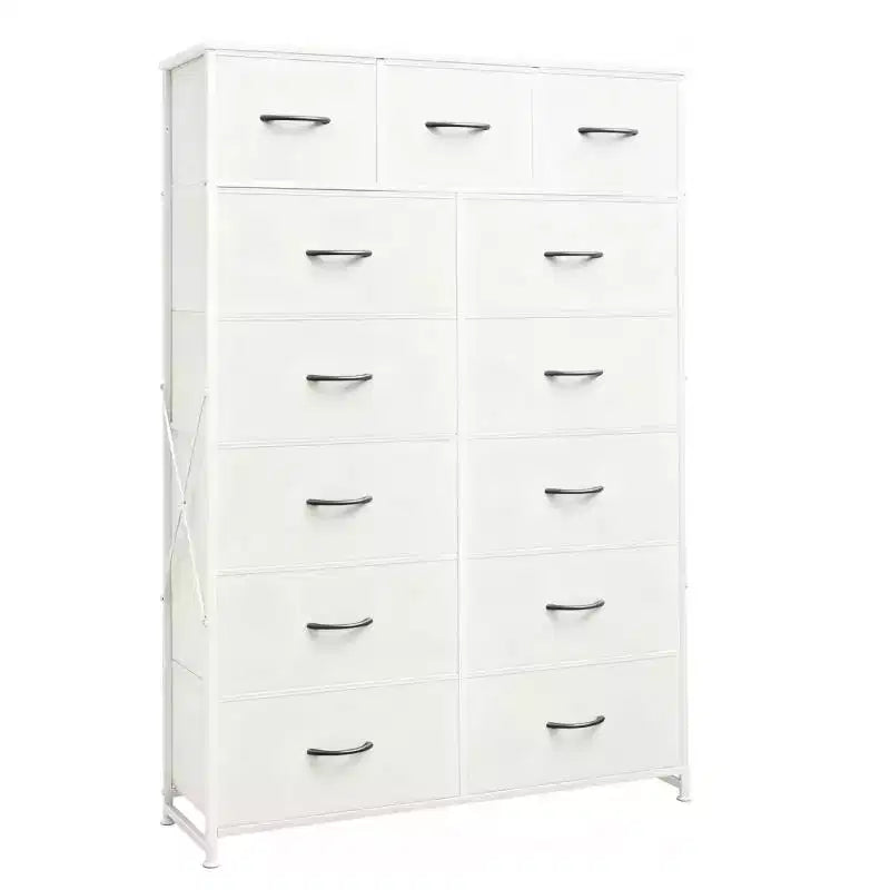 Commode 13 tiroirs en tissu confortable avec cadre métallique, armoire de rangement haute avec plateau en bois, commode pour chambre à coucher, entrée, salon