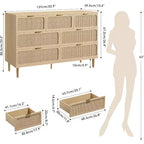 Commode 7 tiroirs en rotin - Grande commode en bois avec tiroirs profonds et plateau large pour chambre, salon, couloir ou dressing