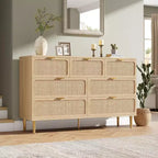 Commode 7 tiroirs en rotin - Grande commode en bois avec tiroirs profonds et plateau large pour chambre, salon, couloir ou dressing