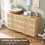 Commode 7 tiroirs en rotin - Grande commode en bois avec tiroirs profonds et plateau large pour chambre, salon, couloir ou dressing