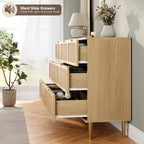 Commode 7 tiroirs en rotin - Grande commode en bois avec tiroirs profonds et plateau large pour chambre, salon, couloir ou dressing