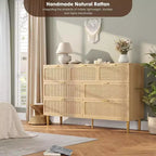 Commode 7 tiroirs en rotin - Grande commode en bois avec tiroirs profonds et plateau large pour chambre, salon, couloir ou dressing