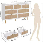 Commode 7 tiroirs en rotin - Grande commode en bois avec tiroirs profonds et plateau large pour chambre, salon, couloir ou dressing