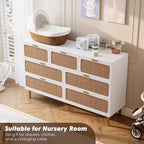 Commode 7 tiroirs en rotin - Grande commode en bois avec tiroirs profonds et plateau large pour chambre, salon, couloir ou dressing