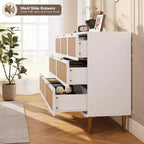 Commode 7 tiroirs en rotin - Grande commode en bois avec tiroirs profonds et plateau large pour chambre, salon, couloir ou dressing