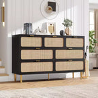 Commode 7 tiroirs en rotin - Grande commode en bois avec tiroirs profonds et plateau large pour chambre, salon, couloir ou dressing